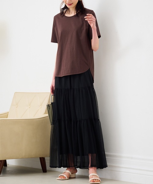 RANAN(ラナン)の「〈Beautiful Cotton 綿100%〉ひんやりUVラウンド(レギュラー丈)(Tシャツ/カットソー・レディース・オフホワイト/ライトグレー/ネイビー/ダークブラウン/ブラック/イエロー/ダークブルー/パープル/チャコール・L/LL/M/3L)」の19枚目の写真