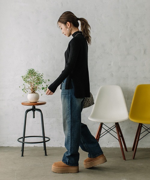 Flugge(フラッジー)の「side slit rib knit/サイドスリットリブニット(ニット/セーター・レディース・ブラック/アイボリー・FREE)」の7枚目の写真