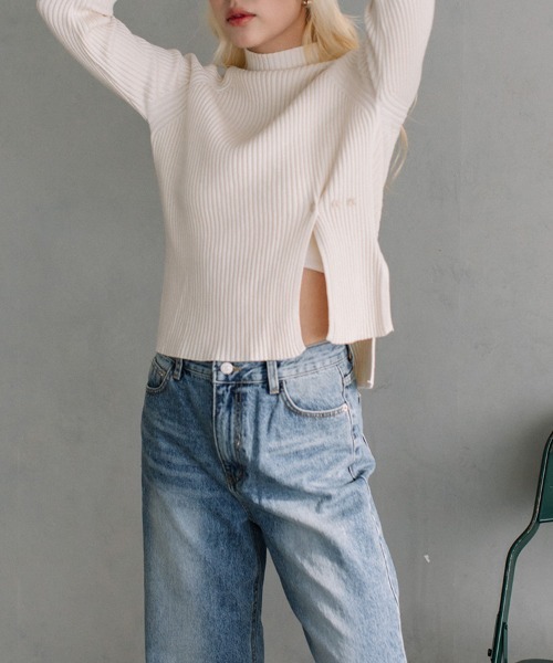 Flugge(フラッジー)の「side slit rib knit/サイドスリットリブニット(ニット/セーター・レディース・ブラック/アイボリー・FREE)」の15枚目の写真