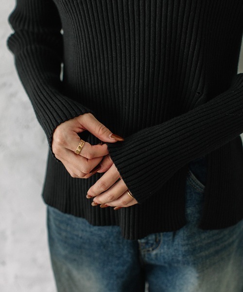 Flugge(フラッジー)の「side slit rib knit/サイドスリットリブニット(ニット/セーター・レディース・ブラック/アイボリー・FREE)」の21枚目の写真