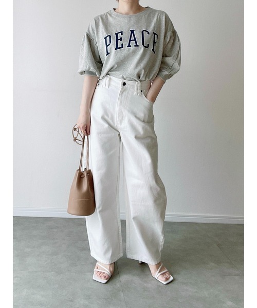 Yucca(ユッカ)の「PEACE プリントTシャツ (MEKKE 低身長向け)(Tシャツ/カットソー・レディース・グリーン/杢グレー/オレンジ・FREE)」の5枚目の写真