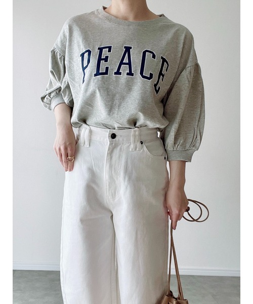 Yucca(ユッカ)の「PEACE プリントTシャツ (MEKKE 低身長向け)(Tシャツ/カットソー・レディース・グリーン/杢グレー/オレンジ・FREE)」の10枚目の写真