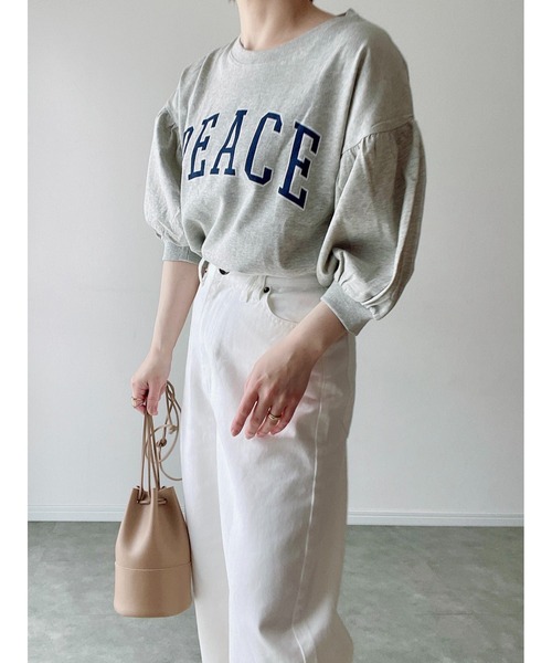 Yucca(ユッカ)の「PEACE プリントTシャツ (MEKKE 低身長向け)(Tシャツ/カットソー・レディース・グリーン/杢グレー/オレンジ・FREE)」の6枚目の写真