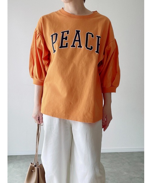 Yucca(ユッカ)の「PEACE プリントTシャツ (MEKKE 低身長向け)(Tシャツ/カットソー・レディース・グリーン/杢グレー/オレンジ・FREE)」の7枚目の写真