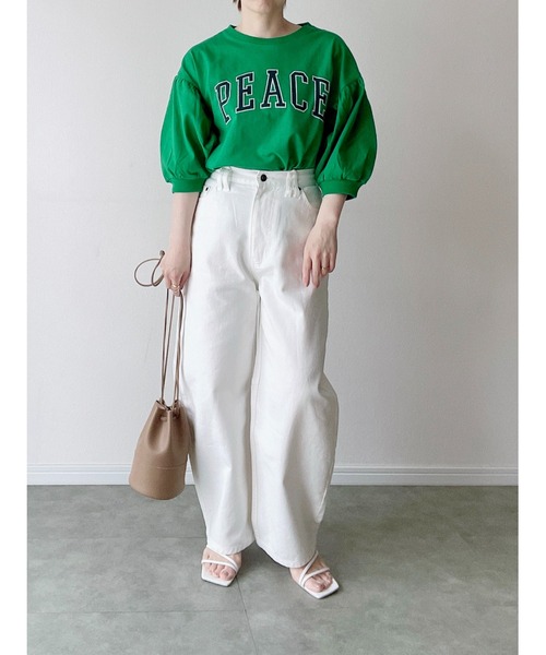 Yucca(ユッカ)の「PEACE プリントTシャツ (MEKKE 低身長向け)(Tシャツ/カットソー・レディース・グリーン/杢グレー/オレンジ・FREE)」の9枚目の写真
