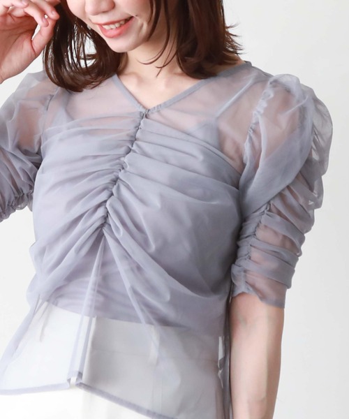 archives（アルシーヴ）の「ギャザーチュールＴＯＰＳ（Tシャツ/カットソー・レディース・ブラック/グリーン/アイボリー/ブルーグレー・MEDIUM）」の3枚目の写真