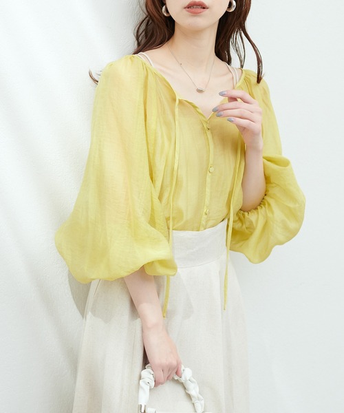 ブラウス シャツ シアーローンボリュームスリーブブラウス レディース natural couture（ナチュラルクチュール）の「シアーローン