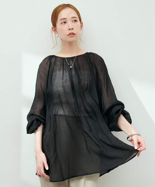 ブラウス シャツ シアーローンボリュームスリーブブラウス レディース natural couture（ナチュラルクチュール）の「シアーローン