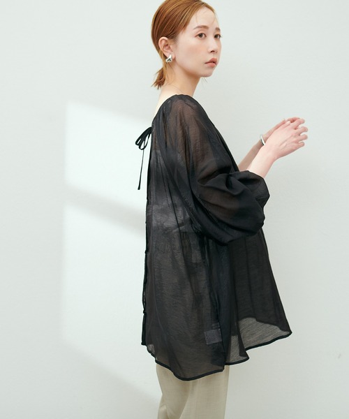 LE PHIL 24SS シアーローンボリュームスリーブブラウス ブラック