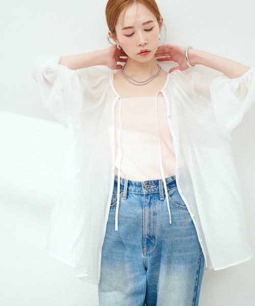 natural couture（ナチュラルクチュール）の「シアーローンボリュームスリーブブラウス（シャツ/ブラウス・レディース・ブラック/オフホワイト/ピンク/イエロー/その他1・FREE）」の12枚目の写真