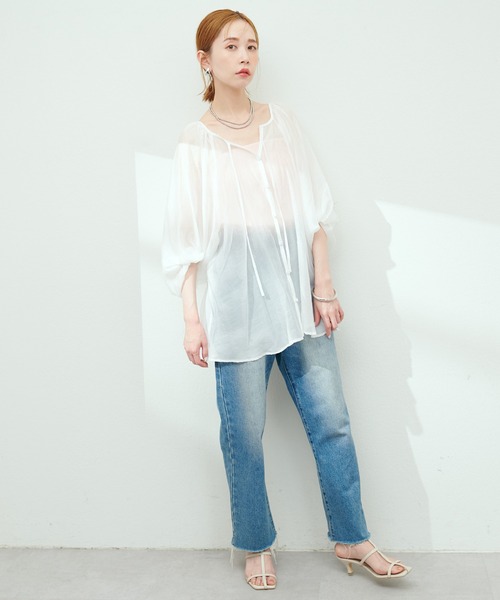 natural couture（ナチュラルクチュール）の「シアーローンボリュームスリーブブラウス（シャツ/ブラウス・レディース・ブラック/オフホワイト/ピンク/イエロー/その他1・FREE）」の18枚目の写真
