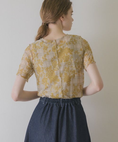 定番 idem original tops/花柄シアー半袖 mellow sheer sleeve short トップス