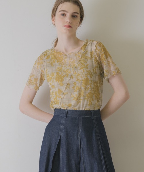 idem original short sleeve sheer mellow tops/花柄シアー半袖