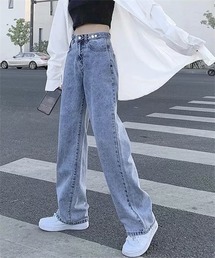 ウエストボタンワイドデニムパンツ