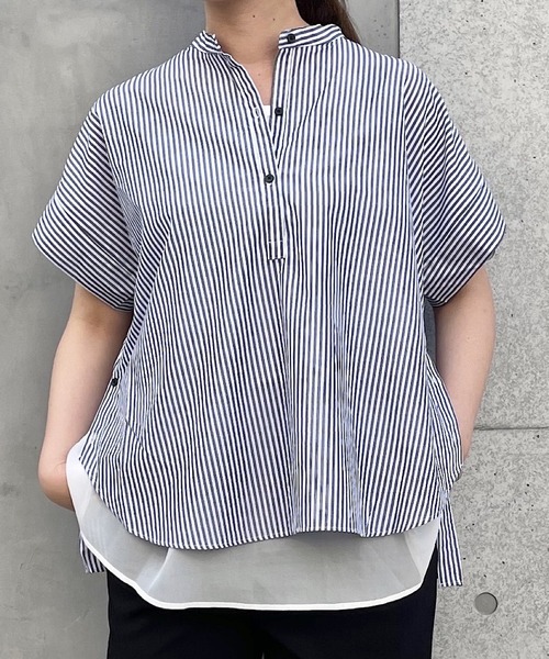 abahouse mavie（アバハウスマヴィ）の「TCブロード半袖シャツ（シャツ/ブラウス・レディース・ホワイト/グリーン/ダークネイビー/ネイビー/マスタード/ホワイト系その他・フリー）」の4枚目の写真