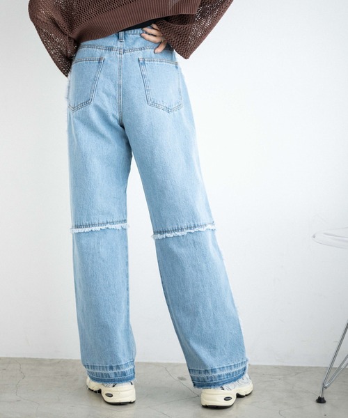 WEGO(ウィゴー)の「WEGO/フリンジバギーパンツ(デニムパンツ・レディース・オフホワイト/ライトインディゴブルー・SMALL/MEDIUM)」の4枚目の写真