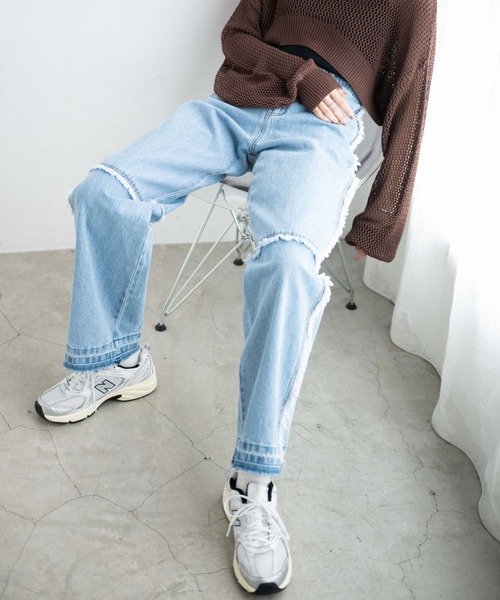 WEGO(ウィゴー)の「WEGO/フリンジバギーパンツ(デニムパンツ・レディース・オフホワイト/ライトインディゴブルー・SMALL/MEDIUM)」の14枚目の写真