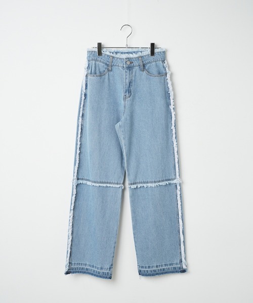 WEGO(ウィゴー)の「WEGO/フリンジバギーパンツ(デニムパンツ・レディース・オフホワイト/ライトインディゴブルー・SMALL/MEDIUM)」の8枚目の写真