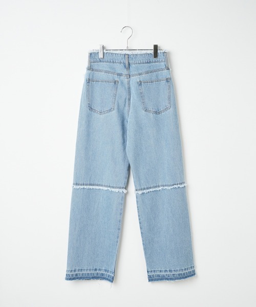 WEGO(ウィゴー)の「WEGO/フリンジバギーパンツ(デニムパンツ・レディース・オフホワイト/ライトインディゴブルー・SMALL/MEDIUM)」の12枚目の写真