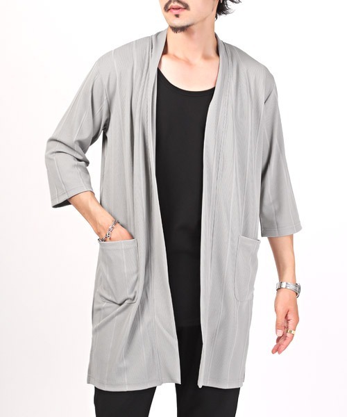 LUXSTYLE(ラグスタイル)の「ワイドピッチテレココーディガン(カーディガン/ボレロ・メンズ・ブラック/グレー・M/XL/L)」の1枚目の写真