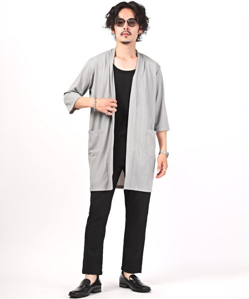 LUXSTYLE(ラグスタイル)の「ワイドピッチテレココーディガン(カーディガン/ボレロ・メンズ・ブラック/グレー・M/XL/L)」の5枚目の写真