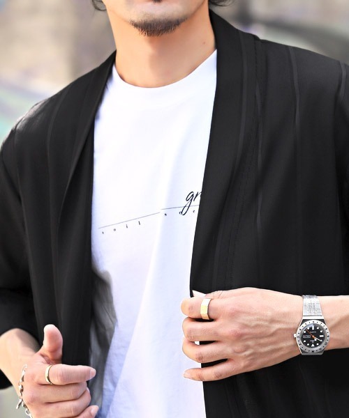 LUXSTYLE(ラグスタイル)の「ワイドピッチテレココーディガン(カーディガン/ボレロ・メンズ・ブラック/グレー・M/XL/L)」の3枚目の写真