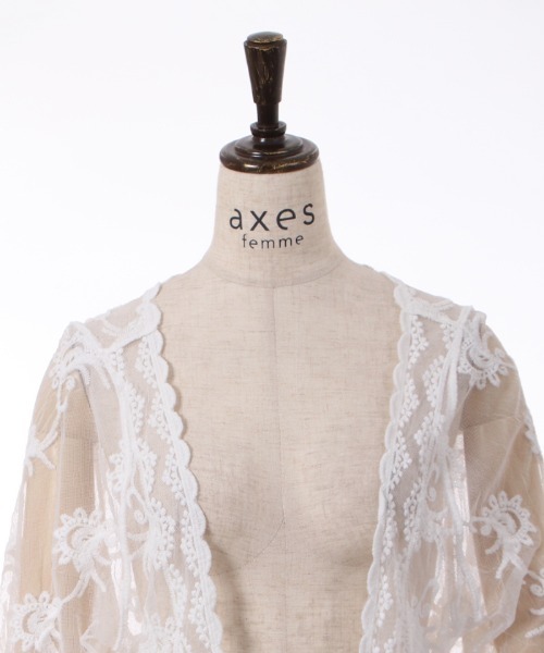 axes femme（アクシーズファム）の「花柄刺繍チュールロングカーデ（カーディガン/ボレロ・レディース・ブラック/キナリ/ホワイト・FREE）」の6枚目の写真