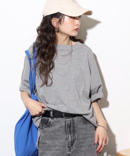 atONE(アットワン)の「atONE 前後2WAYビッグTシャツ 半袖(Tシャツ/カットソー・レディース・オフホワイト/杢グレー/ブラック/グレイッシュベージュ・M-L/LL~3L/4L~5L)」の3枚目の写真