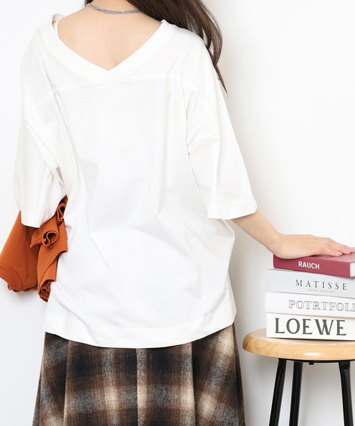 atONE(アットワン)の「atONE 前後2WAYビッグTシャツ 半袖(Tシャツ/カットソー・レディース・オフホワイト/杢グレー/ブラック/グレイッシュベージュ・M-L/LL~3L/4L~5L)」の22枚目の写真