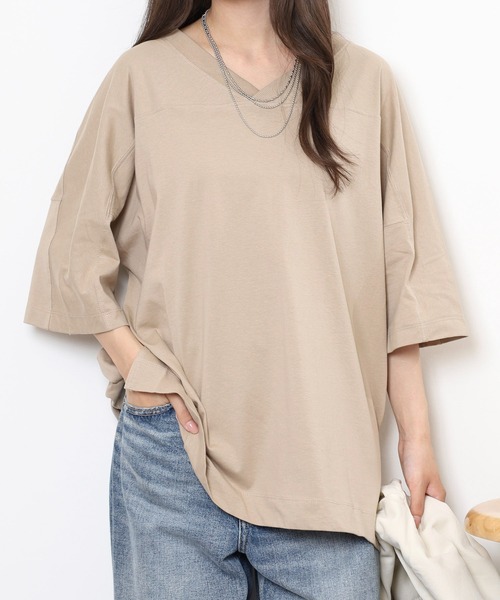 atONE(アットワン)の「atONE 前後2WAYビッグTシャツ 半袖(Tシャツ/カットソー・レディース・オフホワイト/杢グレー/ブラック/グレイッシュベージュ・M-L/LL~3L/4L~5L)」の5枚目の写真