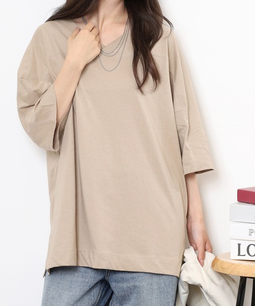 atONE(アットワン)の「atONE 前後2WAYビッグTシャツ 半袖(Tシャツ/カットソー・レディース・オフホワイト/杢グレー/ブラック/グレイッシュベージュ・M-L/LL~3L/4L~5L)」の6枚目の写真