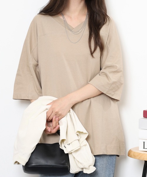 atONE(アットワン)の「atONE 前後2WAYビッグTシャツ 半袖(Tシャツ/カットソー・レディース・オフホワイト/杢グレー/ブラック/グレイッシュベージュ・M-L/LL~3L/4L~5L)」の7枚目の写真