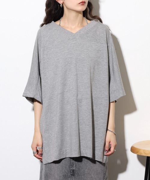 atONE(アットワン)の「atONE 前後2WAYビッグTシャツ 半袖(Tシャツ/カットソー・レディース・オフホワイト/杢グレー/ブラック/グレイッシュベージュ・M-L/LL~3L/4L~5L)」の9枚目の写真