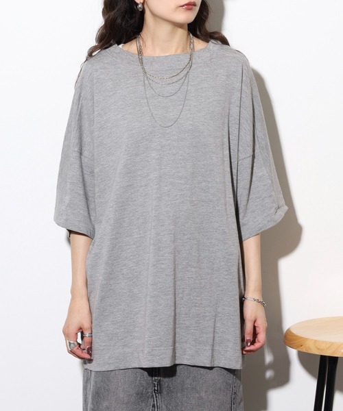 atONE(アットワン)の「atONE 前後2WAYビッグTシャツ 半袖(Tシャツ/カットソー・レディース・オフホワイト/杢グレー/ブラック/グレイッシュベージュ・M-L/LL~3L/4L~5L)」の12枚目の写真