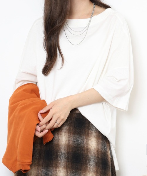 atONE(アットワン)の「atONE 前後2WAYビッグTシャツ 半袖(Tシャツ/カットソー・レディース・オフホワイト/杢グレー/ブラック/グレイッシュベージュ・M-L/LL~3L/4L~5L)」の19枚目の写真