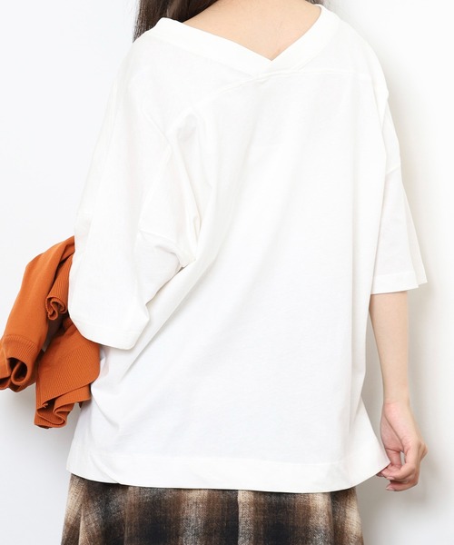 atONE(アットワン)の「atONE 前後2WAYビッグTシャツ 半袖(Tシャツ/カットソー・レディース・オフホワイト/杢グレー/ブラック/グレイッシュベージュ・M-L/LL~3L/4L~5L)」の21枚目の写真