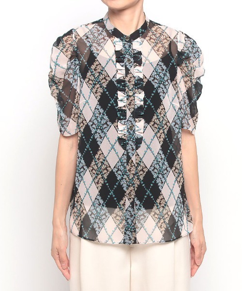ルルウィルビー 23SS アーガイルフラワーフリルブラウス シフォン 半袖 LOULOU WILLOUGHBY（ルルウィルビー）の「【LOULOU WILLOUGHBY