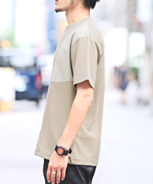 LUXSTYLE(ラグスタイル)の「ポンチ斜め切替半袖Tシャツ(Tシャツ/カットソー・メンズ・ブラック/ホワイト/グレイッシュベージュ・L/M)」の5枚目の写真