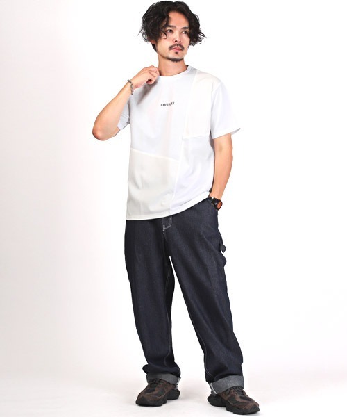LUXSTYLE(ラグスタイル)の「ポンチ斜め切替半袖Tシャツ(Tシャツ/カットソー・メンズ・ブラック/ホワイト/グレイッシュベージュ・L/M)」の7枚目の写真