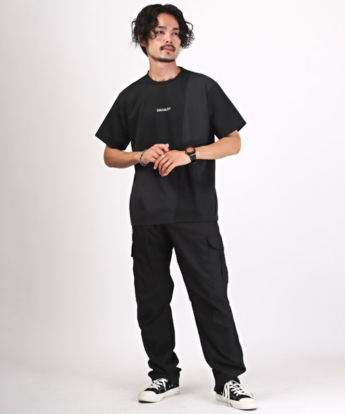 LUXSTYLE(ラグスタイル)の「ポンチ斜め切替半袖Tシャツ(Tシャツ/カットソー・メンズ・ブラック/ホワイト/グレイッシュベージュ・L/M)」の8枚目の写真