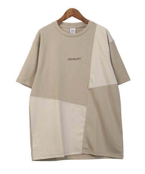 LUXSTYLE(ラグスタイル)の「ポンチ斜め切替半袖Tシャツ(Tシャツ/カットソー・メンズ・ブラック/ホワイト/グレイッシュベージュ・L/M)」の9枚目の写真