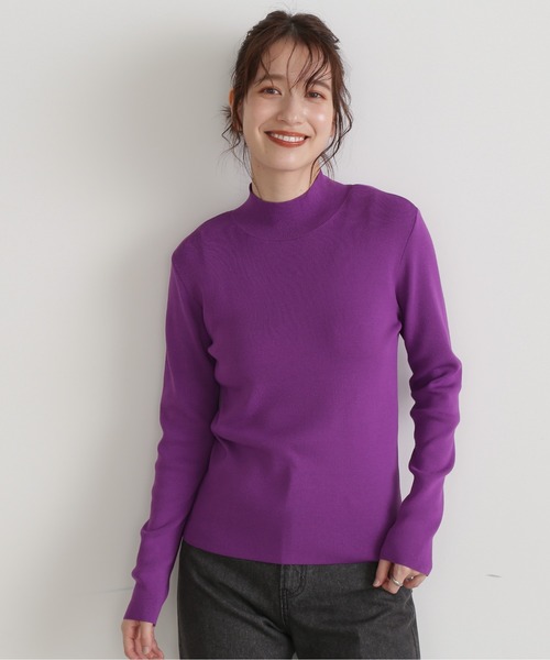 N.（N. Natural Beauty Basic）（エヌエヌナチュラルビューティーベーシック）の「【サスティナブル】◆総針ボトルネック長袖ニット（ニット/セーター・レディース・パープル/オフホワイト/ブラック/ブルー・MEDIUM）」の8枚目の写真