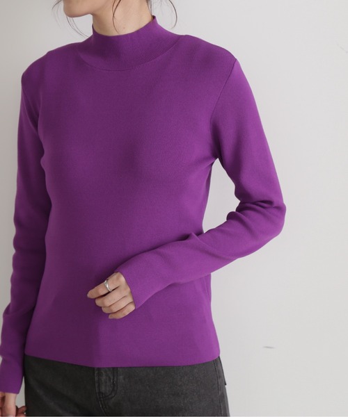 N.（N. Natural Beauty Basic）（エヌエヌナチュラルビューティーベーシック）の「【サスティナブル】◆総針ボトルネック長袖ニット（ニット/セーター・レディース・パープル/オフホワイト/ブラック/ブルー・MEDIUM）」の13枚目の写真