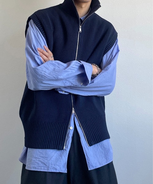 y/m by れぽすけ（イムバイレポスケ）の「Wジップニットベスト（ニット/セーター・メンズ・ブラック/ネイビー・FREE）」の2枚目の写真