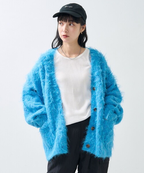 FREAK'S STORE(フリークスストア)の「シャギーニット Vネック カーディガン(カーディガン/ボレロ・レディース・ベージュ/ブラック/サックスブルー/ライトグレー/ピンク・フリ-)」の4枚目の写真