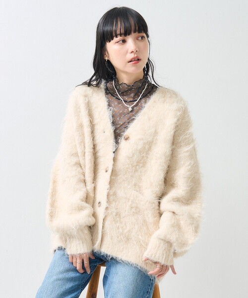 FREAK'S STORE(フリークスストア)の「シャギーニット Vネック カーディガン(カーディガン/ボレロ・レディース・ベージュ/ブラック/サックスブルー/ライトグレー/ピンク・フリ-)」の21枚目の写真