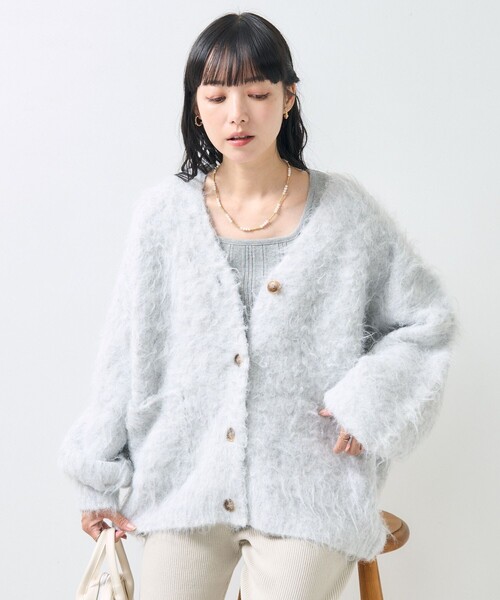 FREAK'S STORE(フリークスストア)の「シャギーニット Vネック カーディガン(カーディガン/ボレロ・レディース・ベージュ/ブラック/サックスブルー/ライトグレー/ピンク・フリ-)」の18枚目の写真