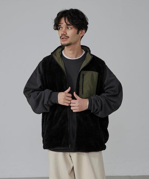 coen（コーエン）の「＜Parknik＞リバーシブルナイロンボアベスト（ベスト・メンズ・ブラック/オリーブ・XL/L/M/S）」の20枚目の写真