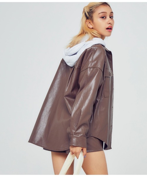 ANAP（アナップ）の「フェイクレザーCPOジャケット（ライダースジャケット・レディース・ブラウン/ブラック・FREE）」の3枚目の写真