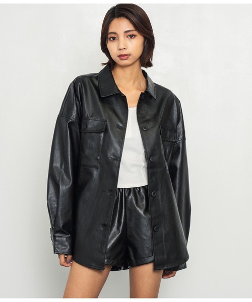 ANAP（アナップ）の「フェイクレザーCPOジャケット（ライダースジャケット・レディース・ブラウン/ブラック・FREE）」の4枚目の写真